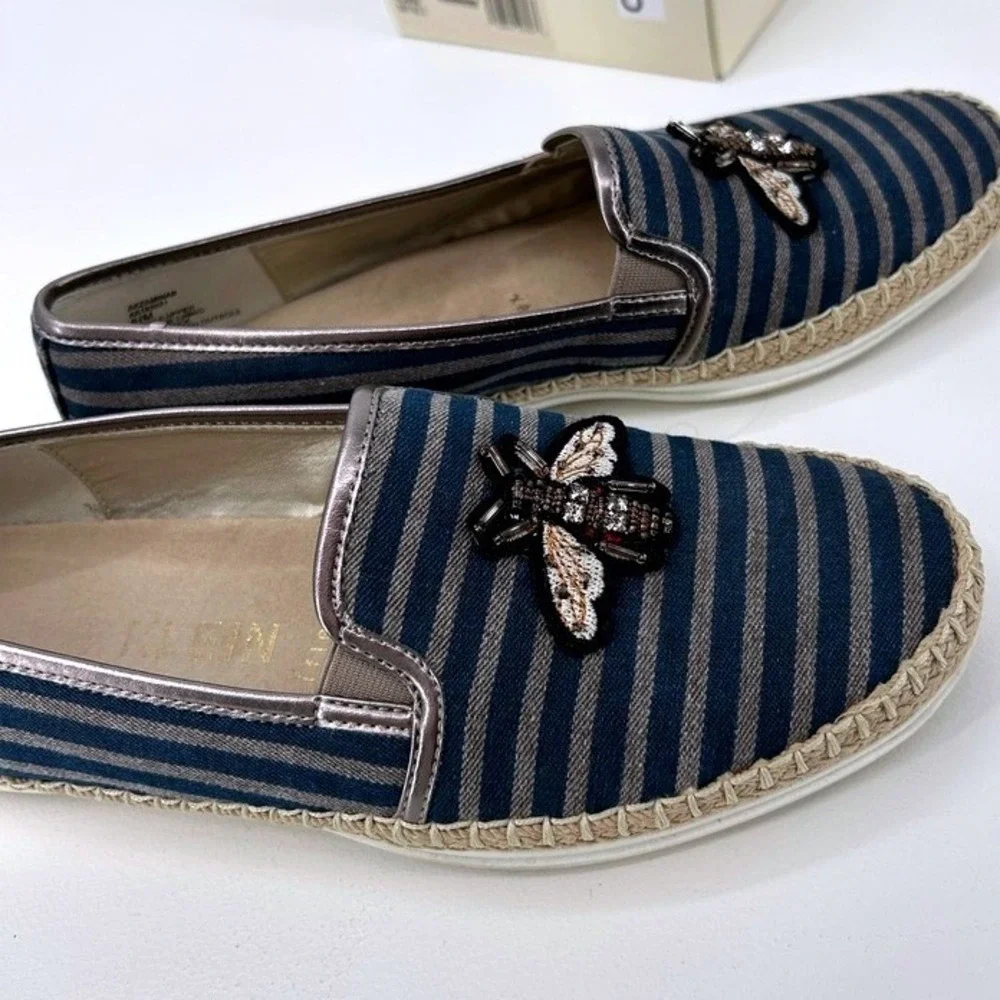 Anne Klein iFlex Blue Striped Beaded Bee Espadrille Loafers Womens 8.5 M Flats